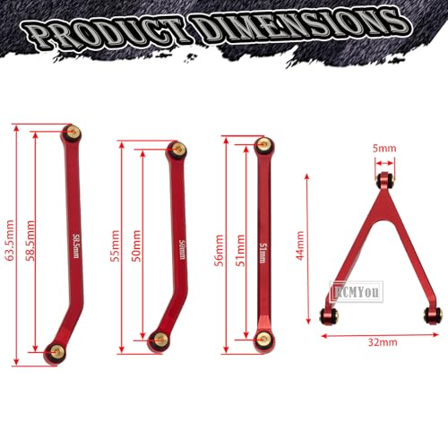RC Upgrades Part High Clearance Chassis Links & Skid Plate & Steering Rod Tie Links for 1/24 SCX24 Bronco AXI00001 C10 AXI00002 JLU 1/24 RC Crawler（Red）