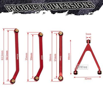 RC Upgrades Part High Clearance Chassis Links & Skid Plate & Steering Rod Tie Links for 1/24 SCX24 Bronco AXI00001 C10 AXI00002 JLU 1/24 RC Crawler（Red）
