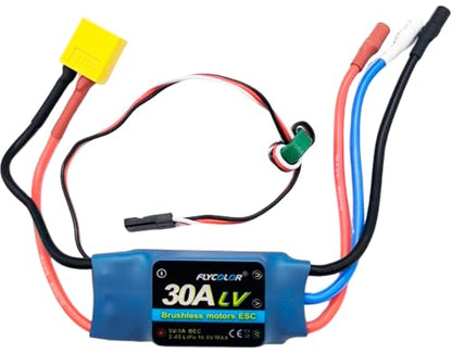 FLYCOLOR 30A ESC 2-4S Electric Speed Controller 3A UBEC with XT60 & 3.5mm Bullet Plugs for RC Brushless Motor