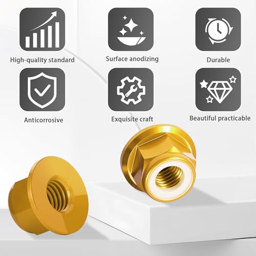 4Pcs M4 Flange Nuts Aluminum, M4-0.7mm Hex Flange Nylon Insert Lock Nuts for 1/10 Scale RC Car Traxxas Slash 4x4 2WD Stampede VXL Rustler VXL HPI Redcat Axial Racing Truck Buggy Crawler Wheels - color: Gold, size: 4Pcs