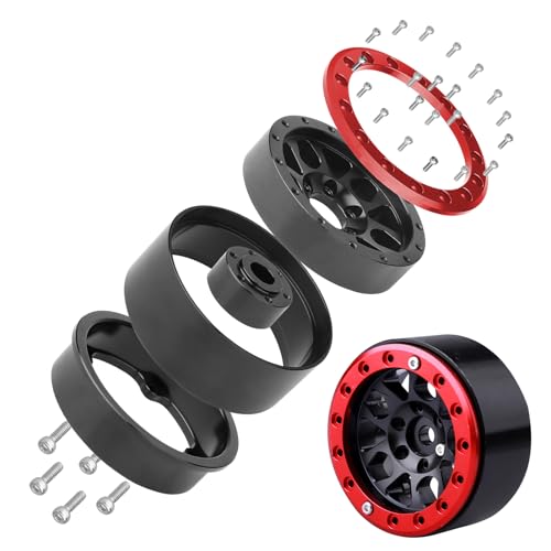 HobbyPark Metal 1.9 Beadlock Wheels Rims 1/10 RC Crawler Upgrades for Traxxas TRX-4 Axial SCX10 II 90046 SCX10 III AXI03007 Redcat Gen 8 (4-Pack) (Red + Black)