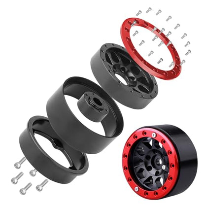 HobbyPark Metal 1.9 Beadlock Wheels Rims 1/10 RC Crawler Upgrades for Traxxas TRX-4 Axial SCX10 II 90046 SCX10 III AXI03007 Redcat Gen 8 (4-Pack) (Red + Black)