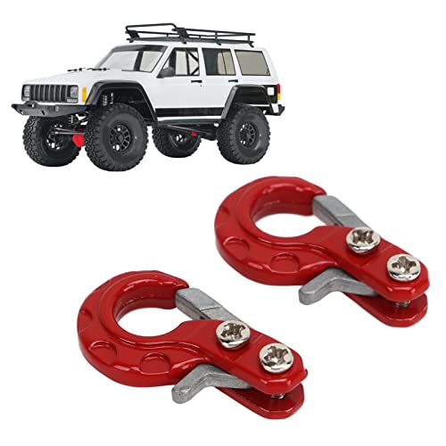 Tissting 2Pcs RC Trailer Tow Hook Set with Chain(Red) | Durable Aluminum Alloy, 1/10 Scale Fit for SCX10/D90/D110/TF2, Realistic Look, Easy Mount for Crawler Trucks - color: Red