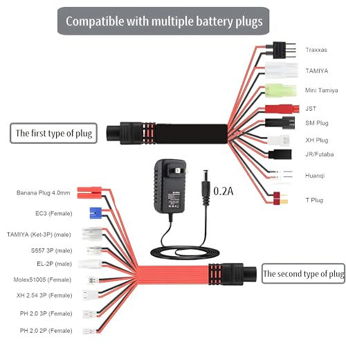 RC Battery Charger, 19 Groups NiMH Battery Charger Compatible with 1.2V 2.4V 3.2V 4.8V 6V 7.2V 7.4V 8.4V 9.6V 10.8V 12V RC Car Aircraft Toy, Fast Charging with Intelligent System (100-240V)