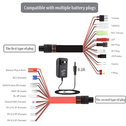 RC Battery Charger, 19 Groups NiMH Battery Charger Compatible with 1.2V 2.4V 3.2V 4.8V 6V 7.2V 7.4V 8.4V 9.6V 10.8V 12V RC Car Aircraft Toy, Fast Charging with Intelligent System (100-240V)