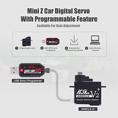 AGFRC 3KG HV RC Micro Servo for Mini-Z Cars (A06CLS V2 Black) | 6g Ultra-Light, 0.052s High Speed, Programmable, Digital Coreless Motor, Full Metal Gear, Ideal for 1/28 RC Cars - style: A06CLS V2 Black