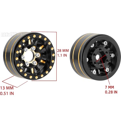 1.0 in Beadlock Wheels Rims for RC Crawler Car 1/18 TRX4M,1/24 SCX24,RC Brass 1.0 Beadlock Wheels Rim,7mm Hex Wheel Rims Brass Rings Deep Dish Rim,4pcs