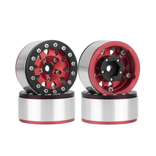 4PCS 1.55 Inch Aluminum Alloy Metal Beadlock Wheel Rim Hubs Replacement Accessory for AX90069 D90 TF2 CC01 Tamiya 1/10 RC Crawler Car Upgrade Parts(10Holes-Black Red) - color: 10holes-black Red