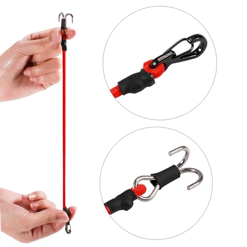 2pcs 280mm Elastic Strap Escape Rope Kinetic Winch Strap with Rescue Trailer Hook for 1/18 1/24 RC Crawler Car TRX4M High Trail SCX24 FCX24 (Red 2) - color: Red 2