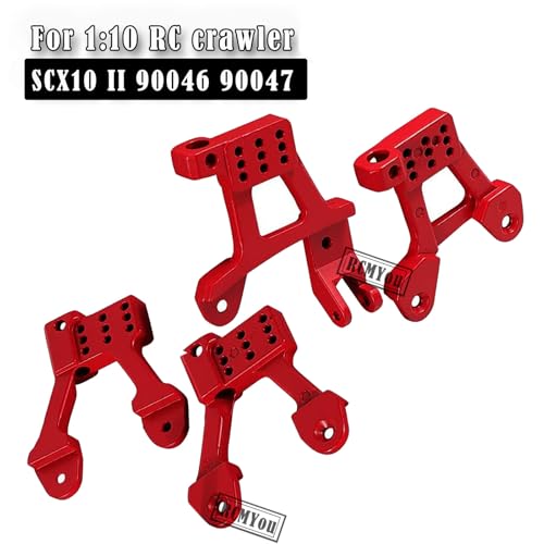 RC Shock Tower Shock Hoops Upgrades Part for 1/10 SCX10 II 90046 90047 Crawlers Truck Car,4PCS Aluminum Rear Front RC Shock Tower Shock Hops Up (Red) - color: Red