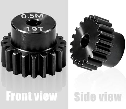 Hardened Steel 0.5M Pinion Gear 19T 2mm Shaft for RC Car/Helicopter Upgrade, Compatible with ARRMA 1/14 Typhoon 1/16 Mojave 1/18 Granite, Losi 1/12, 0.5Mod 13T-27T Gear for Brushed Brush-Less Motors - size: 19T
