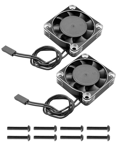 16000RPM RC Motor Cooling Fan Fit for 1:6 1:5 Scale RC Car Turck | 8.5V 40mm Aluminum Heatsink Fans 40mm 50mm Diameter, Silver Black, 2Pcs