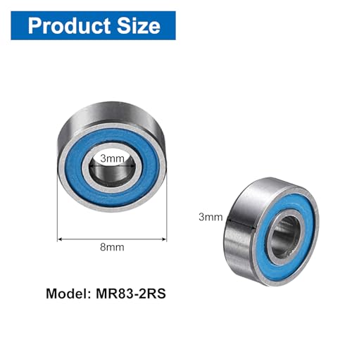 uxcell 4 Pcs MR83-2RS Deep Groove Micro Bearing, 3x8x3mm Double Rubber Sealed Chrome Steel Small Bearings (ABEC5, Z4 Low Noise) - size: MR83-2RS