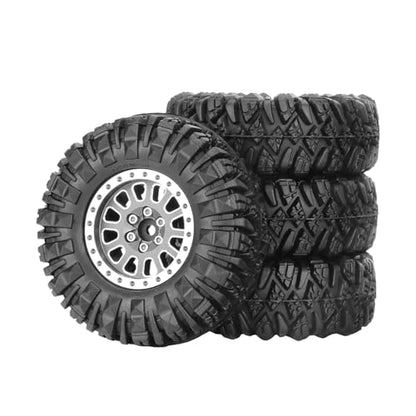 4PCS 1.3" Aluminum Alloy Beadlock Wheel Rims All-Terrain Tyre 70mm Rubber Tires Set with 5mm & 7mm Hex for 1/12 1/14 1/18 1/24 RC Rock Crawler Car Upgrade Parts (D-Gray) - color: D-gray