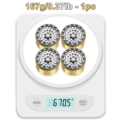 OGRC Brass Aluminum 1.9 Beadlock Wheels 167g Wheel Rims for SCX10 TRX4 | 668g Total Weights, 12mm Hex, for Gen7 Gen8 D90 VS4-10 1/10 RC Carwler, Silver - color: Silver