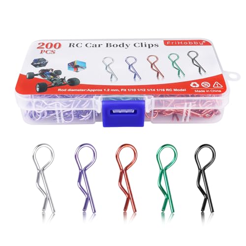 200 PCS Universal Bent RC Body Clips Colorful R Clips for All 1/10-1/16 Scale for Traxxas Redcat HPI Tamiya HSP Exceed RC Car Parts Crawler Truck Buggy Shell Replacement, 1.2 mm Rod