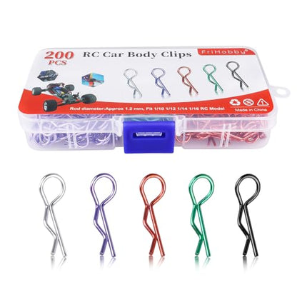 200 PCS Universal Bent RC Body Clips Colorful R Clips for All 1/10-1/16 Scale for Traxxas Redcat HPI Tamiya HSP Exceed RC Car Parts Crawler Truck Buggy Shell Replacement, 1.2 mm Rod