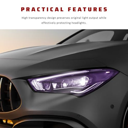 Car Light Tint Film, 12" × 48" Waterproof Headlight Vinyl Wrap Film Includes Squeegee & Cutter, Self-Adhesive Air-Release Wrap for Fog Lights, Taillights, and Headlights (Purple) - color: Purple