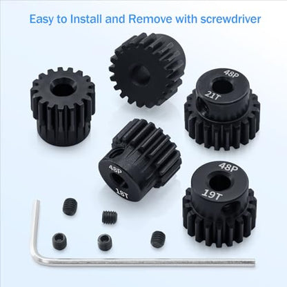 5pcs 48P Pinion Gear 17T 18T 19T 20T 21T 3.175mm Shaft Pinion Gears with Hex Key Set for Traxxas Arrma HSP HPI AXIAL Tamiya Losi 1/10 RC Car Brushless Motor - size: 17T 18T 19T 20T 21T