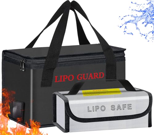 2PCS Lipo Battery Safe Bag Fireproof Charging Bag for RC Lipo Battery Pack Storage Charging Transport, Home Office Travel Lipo Storage Pouch Double Layer Fireproof - size: 260x130x150mm+185x75x60mm (2 pcs)