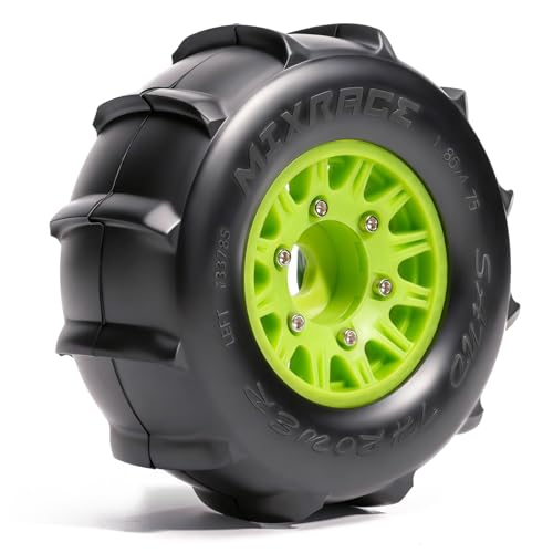 Pre-Glued Sand & Snow Paddle Wheel & Tire Set for 1/10 RC Truck Fits Slash, Arrma Fury/Senton, Tekno SCT410, HSP 94155, 117 x 45.5 mm, 12/14/17 mm Hex, 4 pcs, Green - color: Green