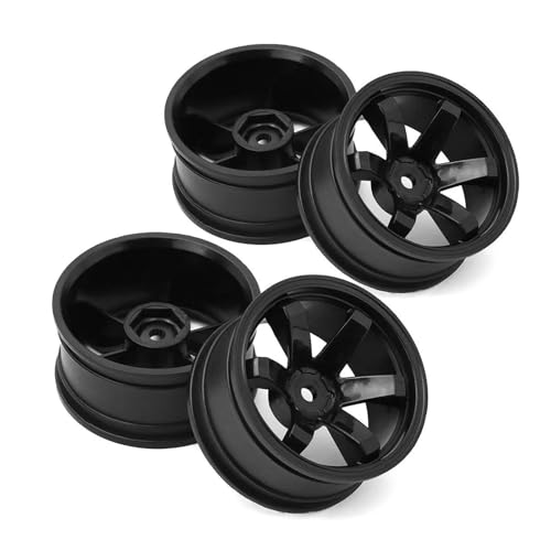 Compatible with Kyosho for HSP LC PTG-2 for Tamiya 1/10 RC for Racing Car for Rally Truck Cars 4PCS Plastic Wheel Rim Tyre Hub Tire RC Assortment(Black) - color: Black