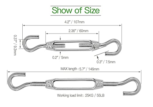 6PCS M4 Hook & Hook Turnbuckle 304 Stainless Steel Turnbuckle Wire Rope Tension Heavy Duty Turnbuckles for Cable Railing Wire Rope Hardware Kit (M4, Hook & Hook) - style: Hook & Hook-M-4