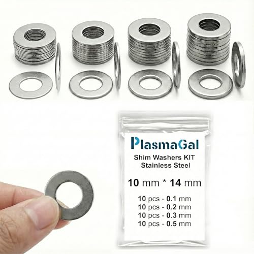 Shim Washers Stainless Steel Assortment 10x16 Precision Spacer Kit for Bearings Gearboxes CNC and RC. 40 Pieces 10 Units x 0.1/0.2/0.3/0.5 mm Deburred Flat Tight Tolerance Professional Use - size: 10x16