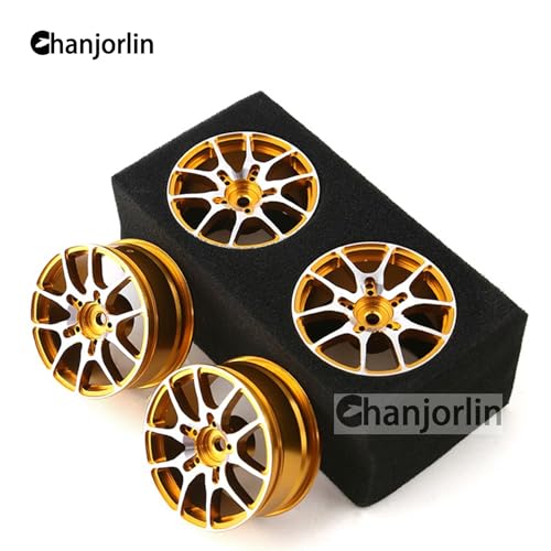 1/10 RC On Road Drift Wheels Rims Hex 12mm Metal Rally Racing Hubs for 1:10 Scale Touring Street Car Tires Tyres Tamiya TT01 TT02 HSP 2S 3S Brushless HPI KYOSHO XV02 XV01 4PCS (Glod) - color: Glod