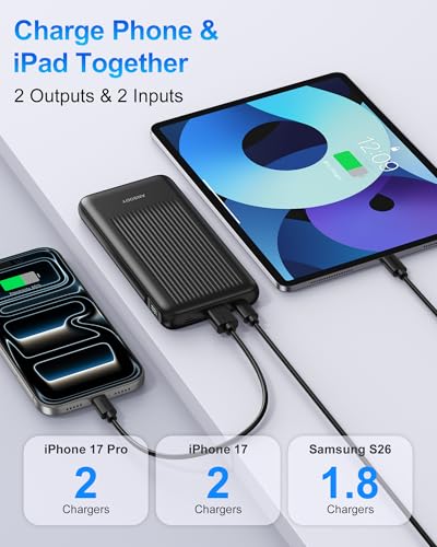 2-Pack Power Bank, 10000mAh 22.5W Fast Charging Portable Charger | Travel Essential, 2 Outputs & 2 Inputs, Slim USB C Digital Display Battery Pack for iPhone Galaxy iPad Tablets, Black & Black - color: Black & Black