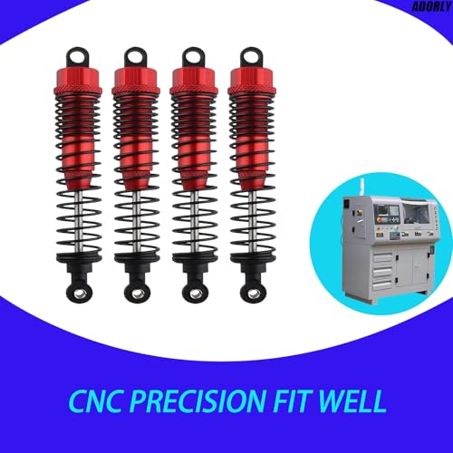 4pc Front Rear Aluminum Shocks (110mm, Oil Filled,) for Redcat Gen7 Pro Sport Everest 10 Gen 8 v2 Volcano Epx Pro RidgeRock Wendigo 1/10 Rc Crawler Red - color: red