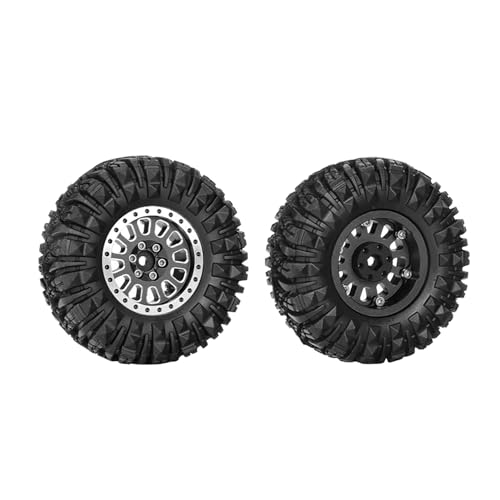 4PCS 1.3" Aluminum Alloy Beadlock Wheel Rims All-Terrain Tyre 70mm Rubber Tires Set with 5mm & 7mm Hex for 1/12 1/14 1/18 1/24 RC Rock Crawler Car Upgrade Parts (D-Black) - color: D-black