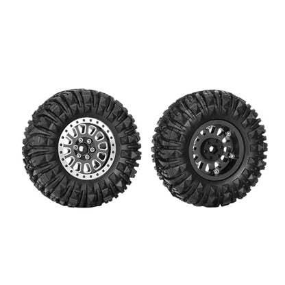 4PCS 1.3" Aluminum Alloy Beadlock Wheel Rims All-Terrain Tyre 70mm Rubber Tires Set with 5mm & 7mm Hex for 1/12 1/14 1/18 1/24 RC Rock Crawler Car Upgrade Parts (D-Black) - color: D-black