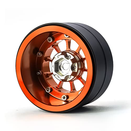 Treal Aluminium 2.2 Beadlock Wheels Rims(2) pcs Fit RC Crawler Mud Truck 2.2 Tires (Orange) - color: Orange