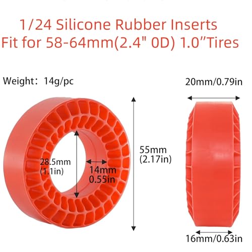 1.0 RC Silicone Rubber Insert Foam Fit 58-64mm 1/24 Crawler Wheels Tires Super Soft Waterproof 55 x 20mm for 1:24 1:18 Crawler Car Traxxas TRX4M SCX24 FCX24 AX24 Upgrades 4PCS (Red) - color: Red
