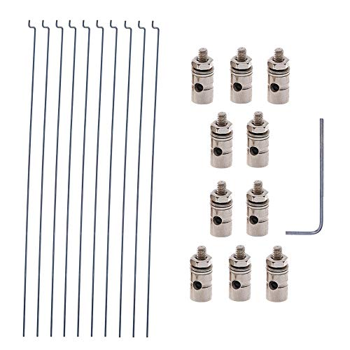20PCs Adjustable Pushrod Connector Linkage Stopper DIA 1.3mm And 1.2 x 200mm/7.8Inch Steel Z Push Rods DIY Parts for RC Airplane Model Aircraft Boat