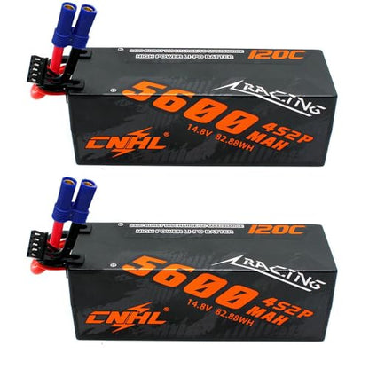 CNHL 5600mAh 4S Hard Case LiPo Battery 14.8V 120C with EC5 Plug (2 Packs) | High performance hardcase RC battery built for RC car racing, trucks, truggies, buggies, crawlers, and boat models.