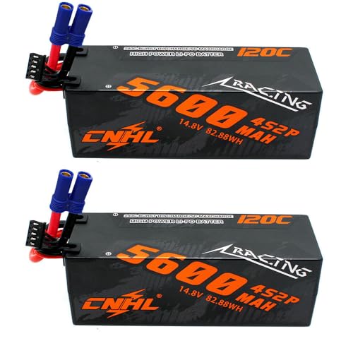 CNHL 5600mAh 4S Hard Case LiPo Battery 14.8V 120C with EC5 Plug (2 Packs) | High performance hardcase RC battery built for RC car racing, trucks, truggies, buggies, crawlers, and boat models.