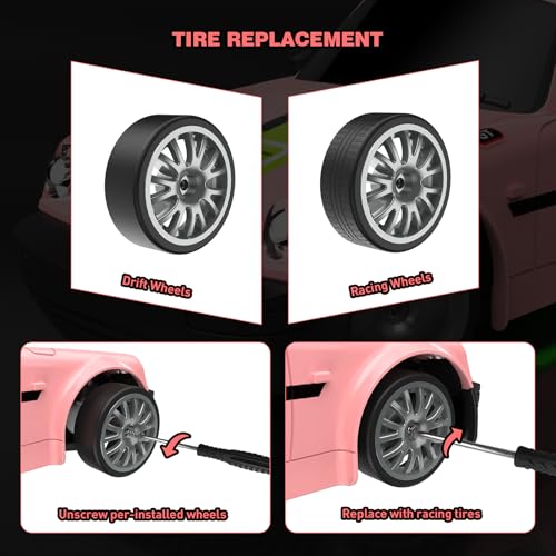 Remote Control Car 1:20 RC Drift Car 2.4GHz 4WD 20KM/H | RC Cars Vehicle with LED Lights Drifting Tire 2Pcs Rechargeable Batteries Toy Cars for Adults Boys Girls (pink) - color: Pink