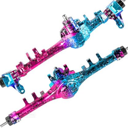 RC Axle Complete Metal Front Rear Axle Upgrades Part for 1/10 SCX10 SCX10 II 90046 90047,RC Crawler Car Front Rear Axle Hops Up,Pink-Blue - color: Pink-blue - 90046