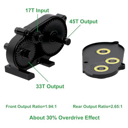 AMK 1/10 Transmission 30% OD Transfer Case Forward Motor Mount with Delrin Spur Gear for 1/10 RC Crawler Axial SCX10 II Element Enduro DIY LCG Chassis SCX10 Upgrades (Black) - color: Black