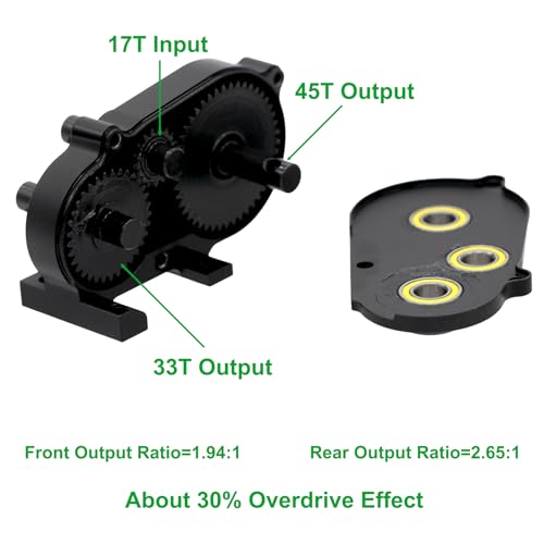 AMK 1/10 Transmission 30% OD Transfer Case Forward Motor Mount with Delrin Spur Gear for 1/10 RC Crawler Axial SCX10 II Element Enduro DIY LCG Chassis SCX10 Upgrades (Black) - color: Black