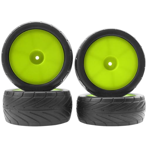 4Pack ShareGoo RC 85mm/3.34" Rubber Tires Front Rear Tyres 12mm Hex Wheel Compatible with Redcat HPI HSP Kyosho 1/10 RC Off-Road Car Buggy (Green) - color: Green