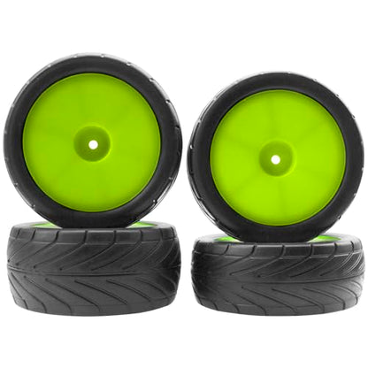 4Pack ShareGoo RC 85mm/3.34" Rubber Tires Front Rear Tyres 12mm Hex Wheel Compatible with Redcat HPI HSP Kyosho 1/10 RC Off-Road Car Buggy (Green) - color: Green