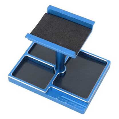 RC Car Working Stand with Magnetic Screw Trays for 1/18 1/24 RC Cars Aluminum Repair Workstation Kit (Blue) - color: Blue