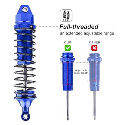 HobbyPark All Metal Shocks for Traxxas Rustler 4X4 VXL Slash 2WD 4x4 Hoss Stampede Bandit Nitro Shock Absorber Damper Set 1/10 Upgrades Parts Replace of 5862 (4-Pack) (Blue)