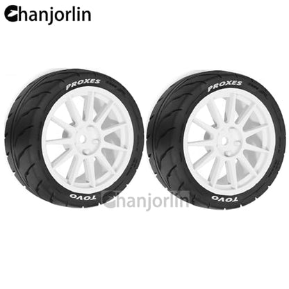 1/10 RC On Road Racing Tires and Wheels 12mm Hex OD 2.72'' RC Rally Street Tyres for 1:10 Scale Touring Drift Car Tamiya TT01 TT02 XV01 TA06 A959 PTG2 HPI KYOSHO HSP Traxxas 4PCS (White) - color: White