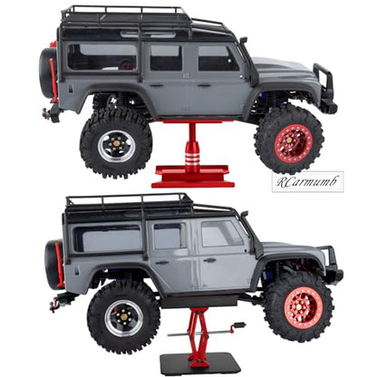 2-Pack RC Work Stand Bundle for 1/18 1/24 1/30 1/32 TRX4M K10 SCX24 FCX24 K5 AX24 SCX30 Ascent-32, 360° Rotating Display Stand & Height Adjustable Lift Table w/ 4 Pcs Jack Stands,Red & Black w/Green - color: Black&red&green(1set)