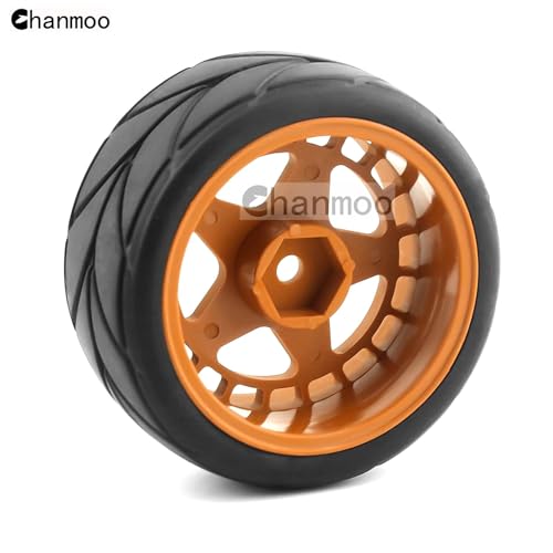 1/10 RC On Road Tires and 12mm Hex Hard Plastic Wheels Rims Rubber Drift Tyres for 1:10 Rally Racing Car Tamiya XV01 XV02 TA06 TT01 TT02 PTG2 144001 A959 HPI KYOSHO 4PCS (Brown B) - color: Brown B