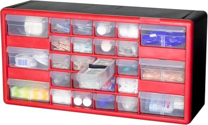 Akro-Mils 26-Drawer Plastic Storage Cabinet, 20"W x 6"D x 10"H, Red - color: Red, size: 26 Drawer, style: 1 Pack